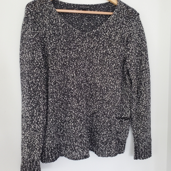 EILEEN FISHER M Tweed Knit LS Sweater Black White Italian Cotton Yarn Casual - Picture 13 of 13